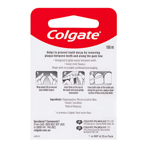 Colgate Dental Floss Waxed Mint Flavour Value 100m each - Image 2