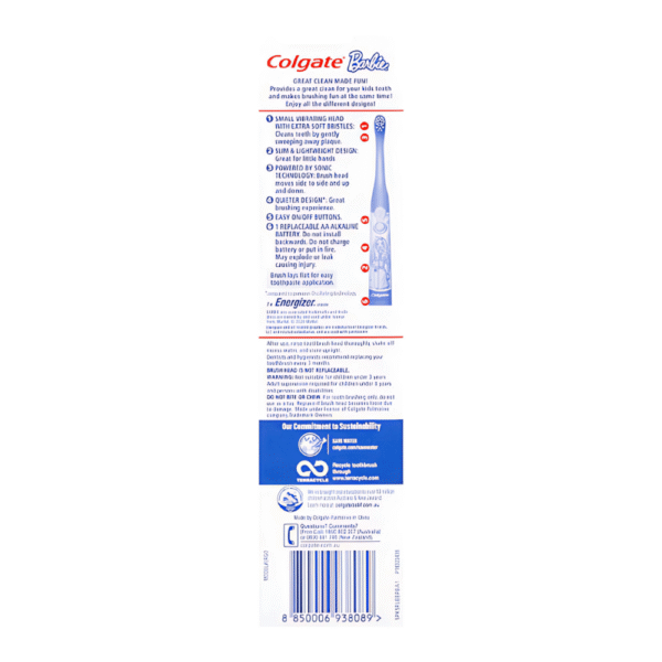 Colgate Kids Toothbrush Battery Sonic Barbie Extra Soft For 3+ Years each - Image 2