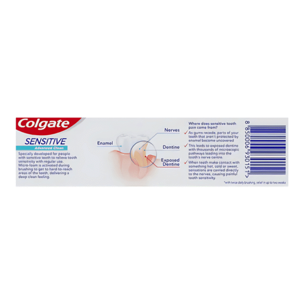Colgate Sensitive Toothpaste Advanced Clean Fluoride 110g - Image 2