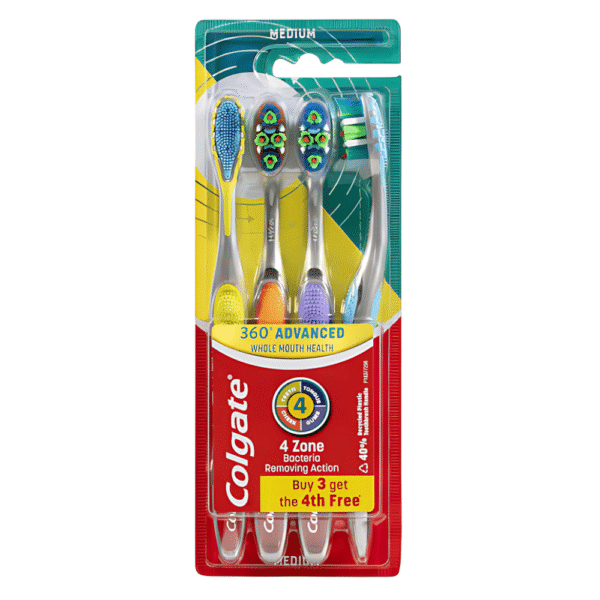 Colgate Toothbrush 360 Advanced Medium 4 pack