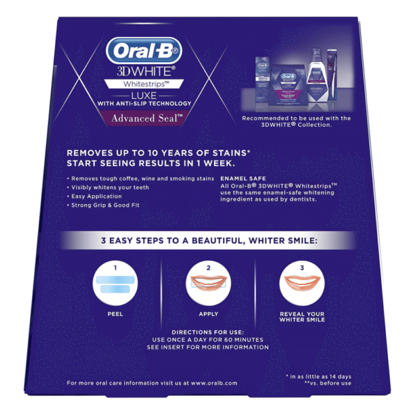 Oral-B 3D White Luxe Advance Seal Teeth Whitening Whitestrips 14 pack - Image 2