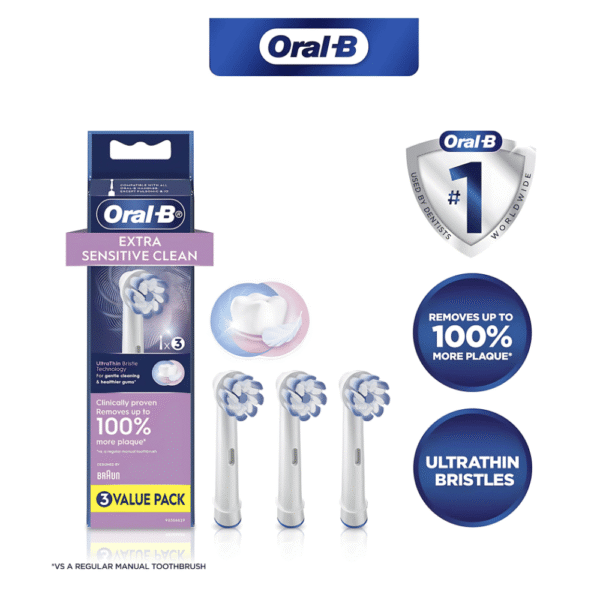 Oral-B Extra Sensitive Clean Electric Toothbrush Replacement Heads 3 pack - Image 2