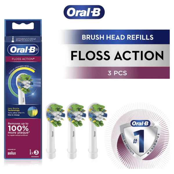 Oral-B Floss Action Clean White Electric Toothbrush Refills 3 pack - Image 2