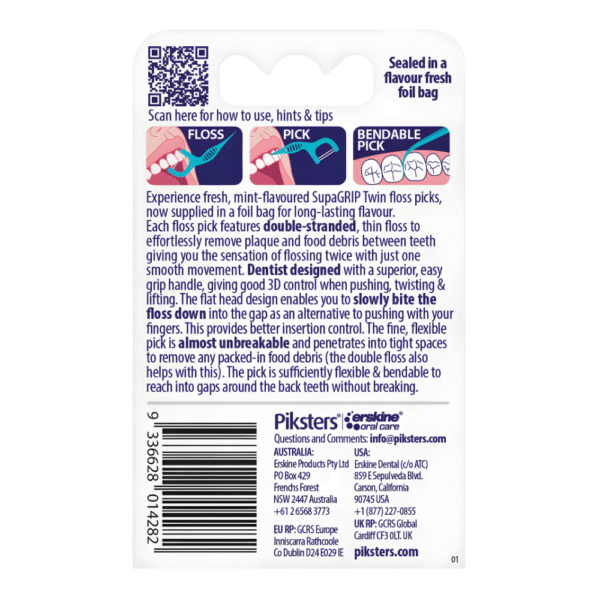 Piksters SupaGRIP Twin Floss Picks Watermelon Flavour 20 pack - Image 2