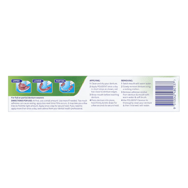 Polident Denture Adhesive Cream Flavour Free 60g - Image 2