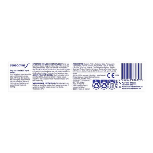 Sensodyne Rapid Relief Sensitive Toothpaste Cool Mint 100g - Image 2
