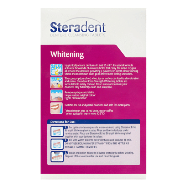 Steradent Denture Cleaning Tablets Extra Strength Intensive Whitening 30 pack - Image 2
