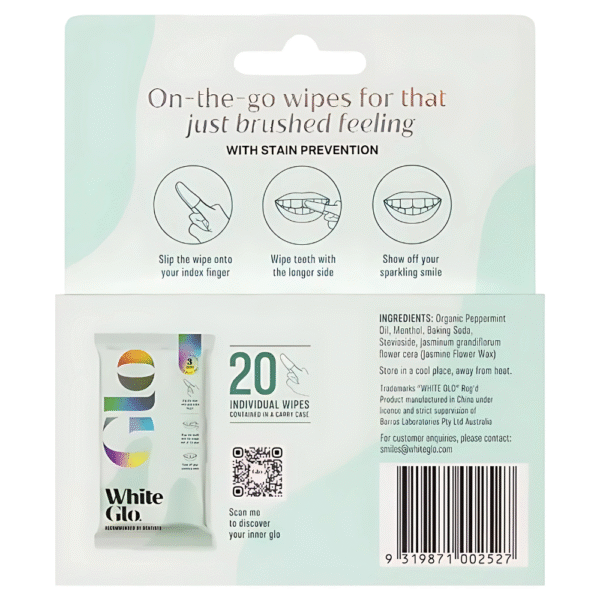 White Glo Waterless Teeth Wipes 20 Pack - Image 2