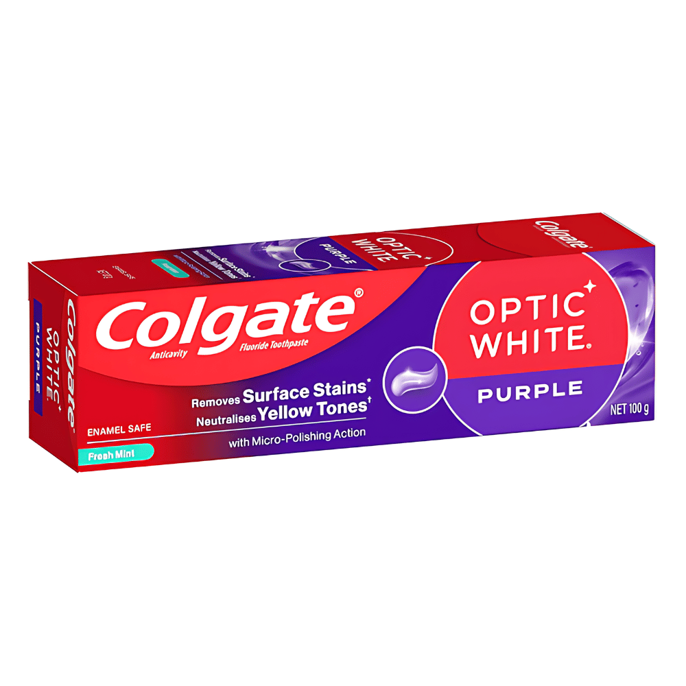 colgate-purple-teeth-whitening-toothpaste-optic-white-1.png Colgate Purple Teeth Whitening Toothpaste Optic White 100g - Image 1